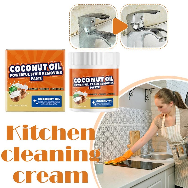 Cleaning Paste – Coconut Oil 3-in-1 Powerful Cleaner for Kitchen, Removes Tough Grease Stains From Oven, Stove & Grill, with Citric Acid & Shine-enhancing Formula - Image 4